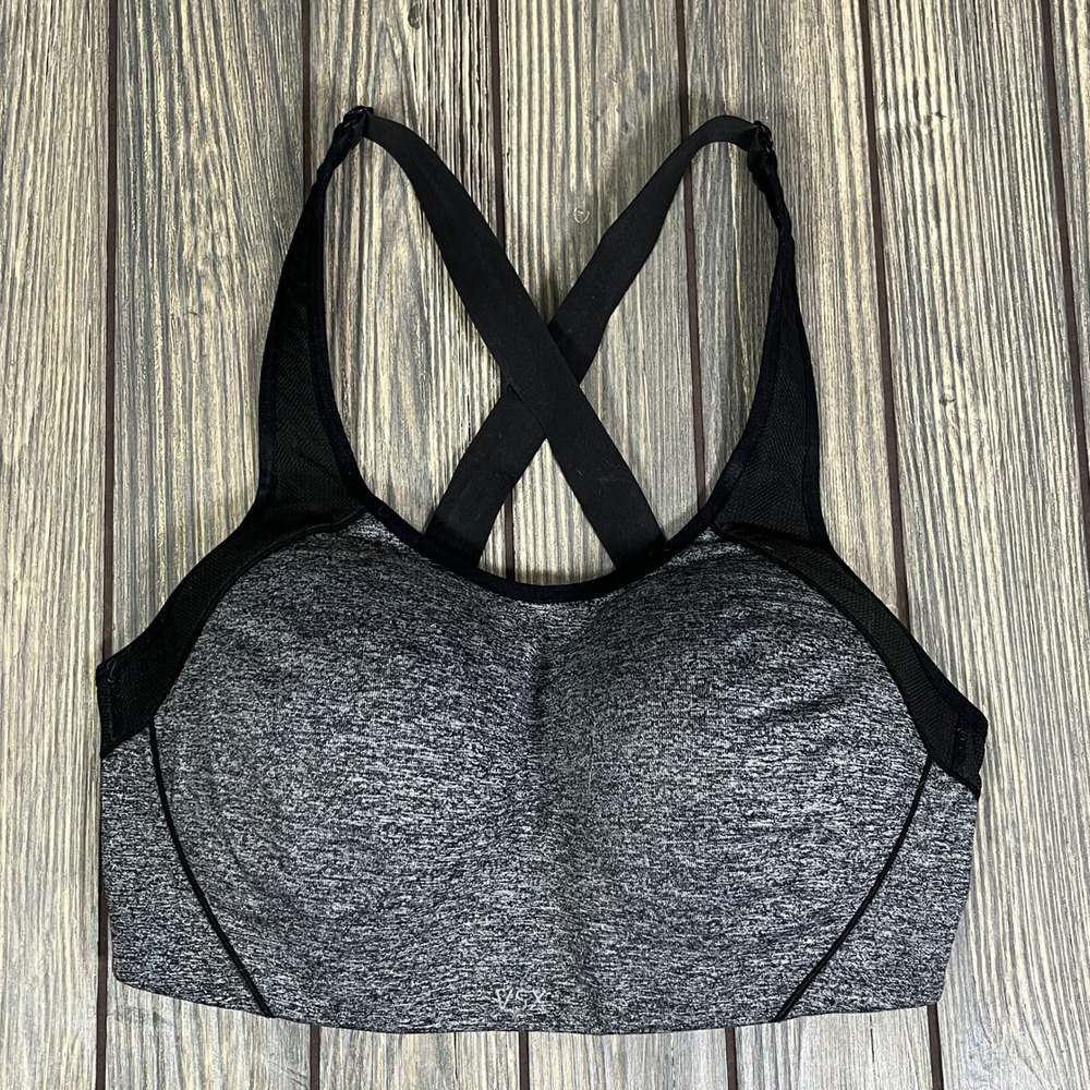 VSX Sport Sports Bra Women 36D Gray Marled Cross Back High Impact Activewear